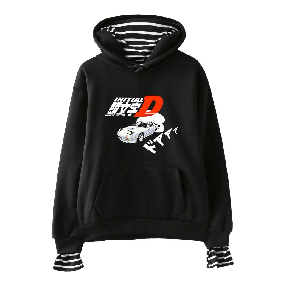 

Drift Japanese Anime AE86 Initial D Hoodies Women Men Fake Two Piece Hooded Sweatshirt Streetwear Hip Hop Pullover Clothes