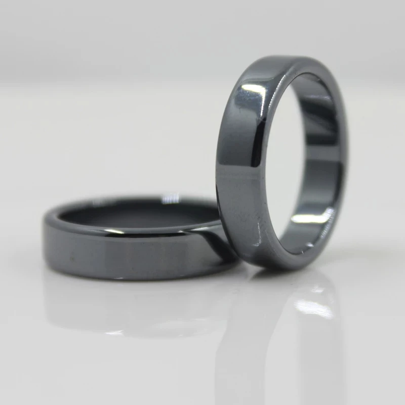 

2021 New Gothic Hematite Finger Ring for Women Men Black Smooth Flat Natural Stone Wide Non-magnetic High Quality Ring