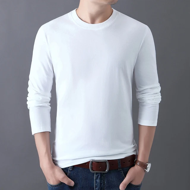 

Мужская хлопковая футболка с длинными рукавами с круглым вырезом облегающая футболка размера плюс S-3XL2021 Новый