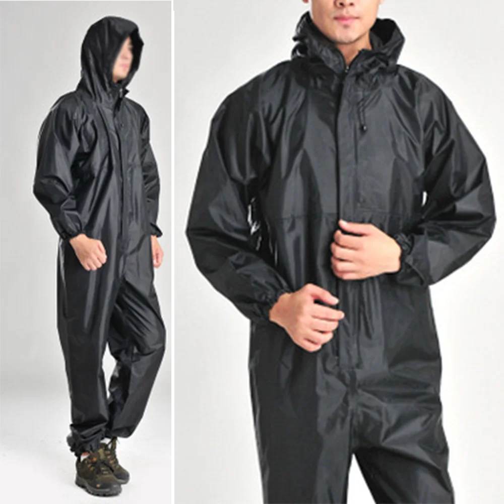 

Black Fashion Adult Waterproof Long Raincoat Women Men Rain Coat Hooded For Outdoor Hiking Travel Fishing Climbing Thickened