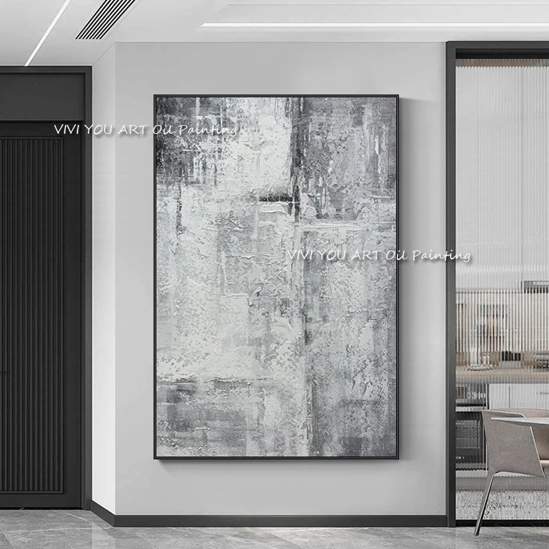 

High Quality Abstract Thick Canvas oil painting 100% Handmade Simple Large Grey Modern Handpainted for Home Living Room Decor