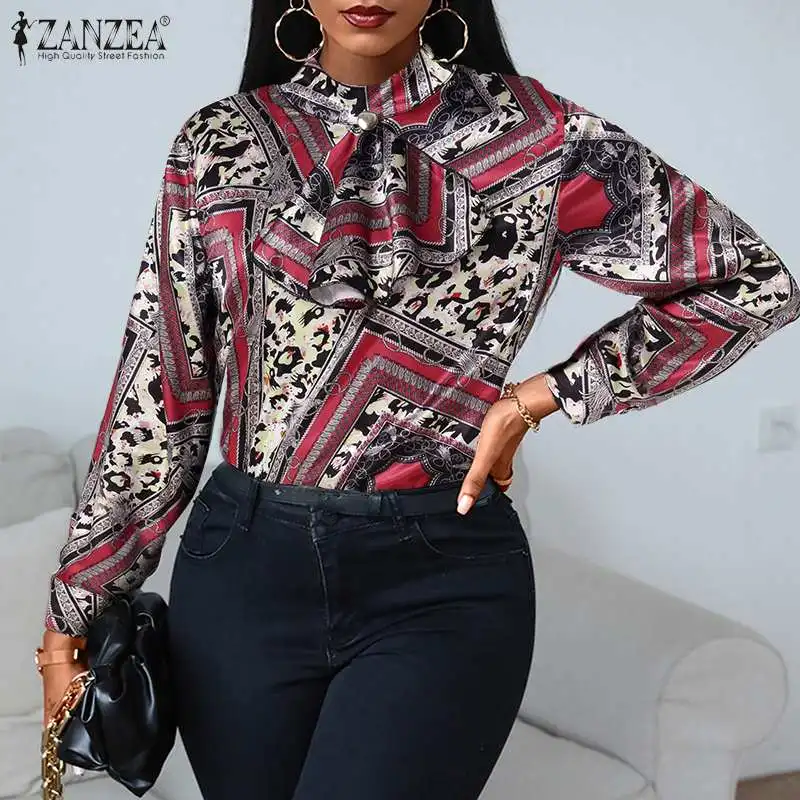 

2021 винтажная Женская атласная блузка на весну и осень, элегантная Офисная Женская блузка с длинным рукавом, повседневная женская Свободная ...