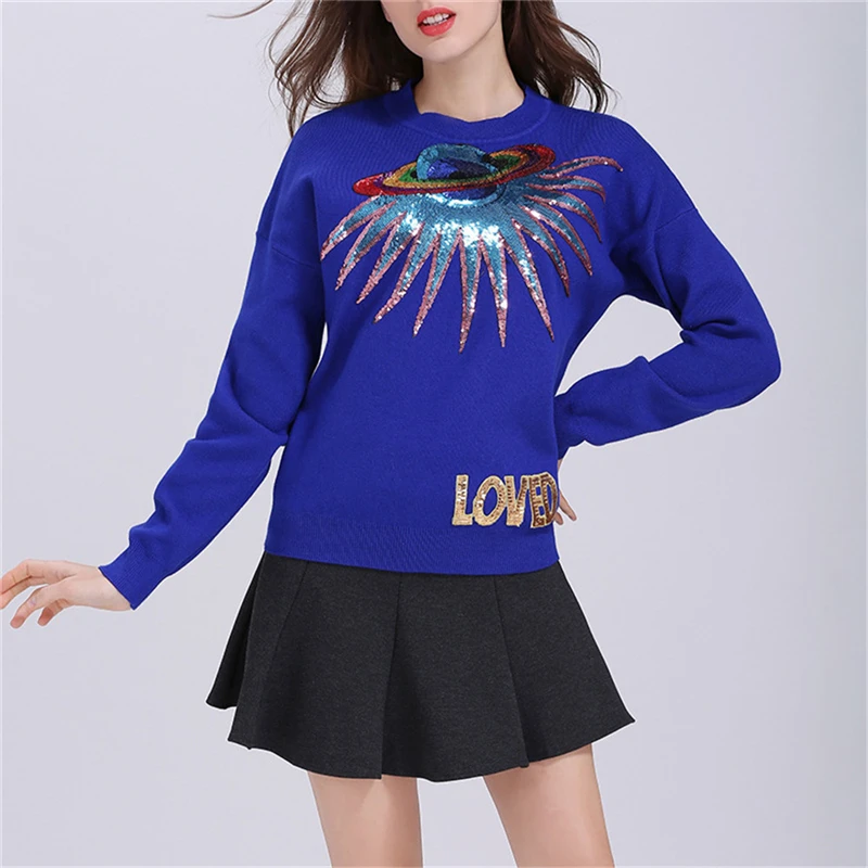 Женский трикотажный джемпер с вышивкой и надписью Tunjuefs разноцветный свитер