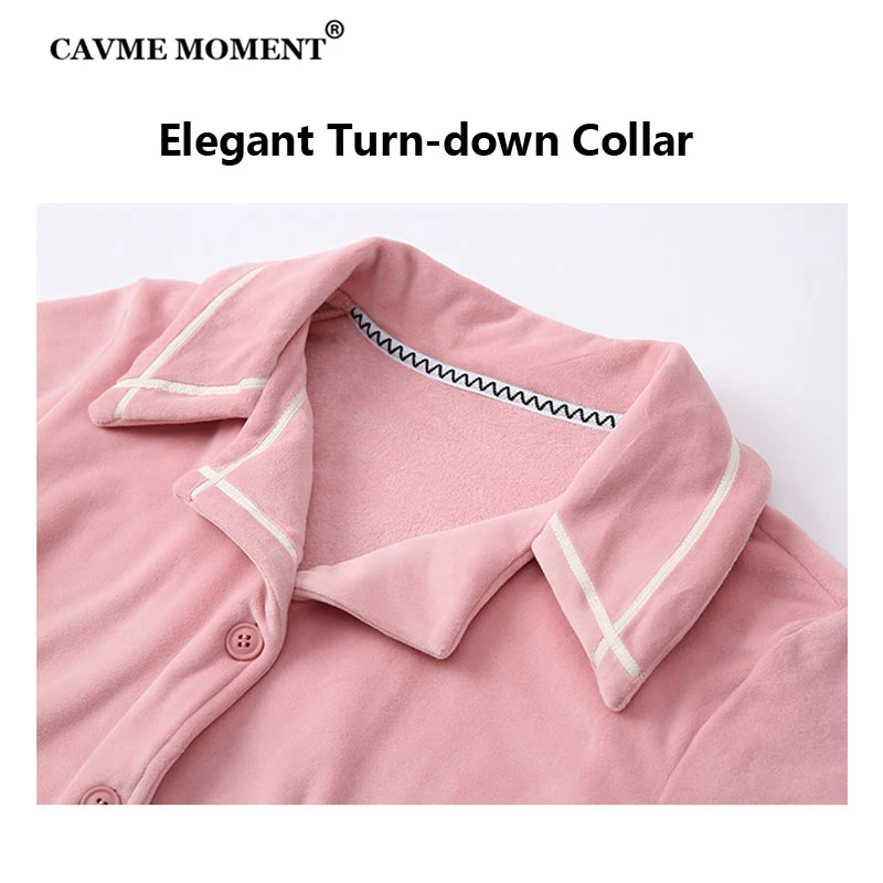 

CAVME Flannel Pajama Set for Women PLUS SIZE Ladies Sleepwear 2 Pieces Full Pants Solid Color Nightwear CUSTOM LOGO