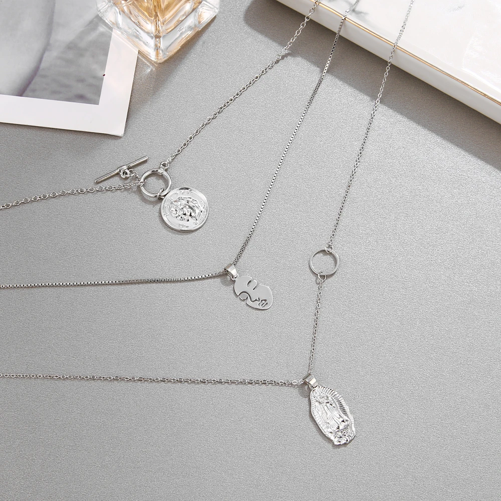 DAXI Punk Multi Layered Choker chain Necklace collar mujer Statement Virgin Mary Coin Pendant chains Women Jewelry | Украшения и