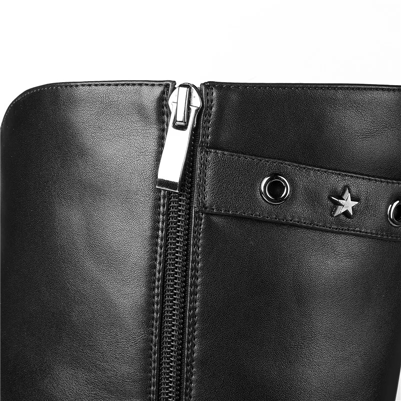 Meotina Winter Over The Knee Boots Women Natural Genuine Leather Buckle Thick High Heel Long Boots Zip Pointed Toe Shoes Lady 42