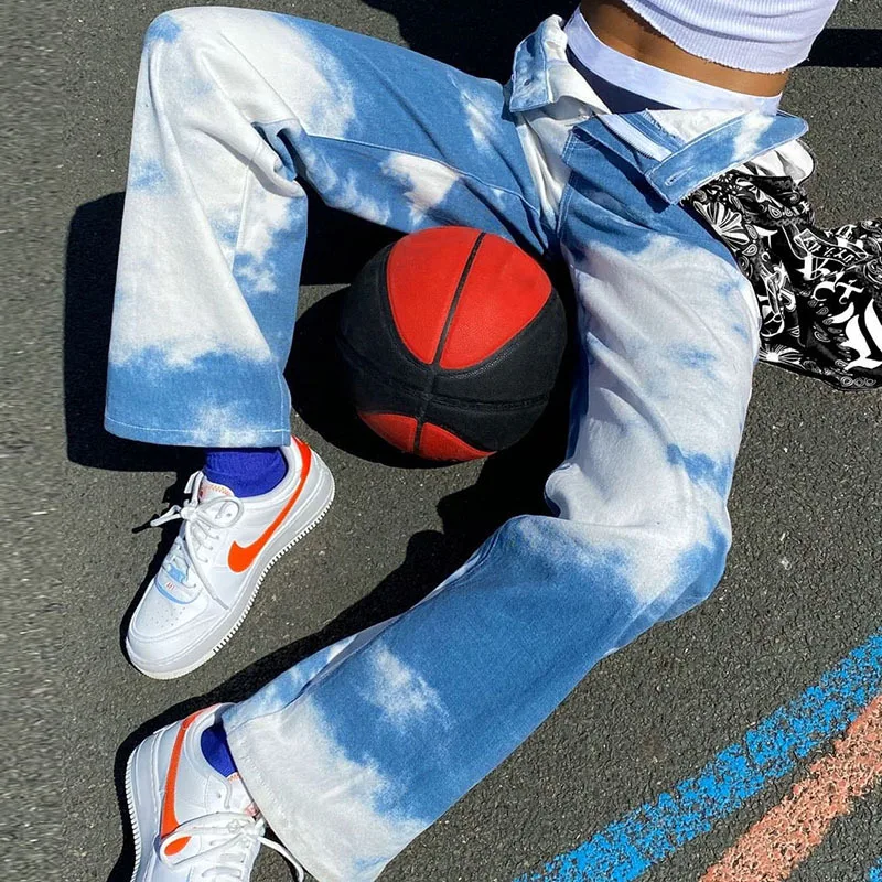 

BONJEAN Tie-Dye Pants for Women 2020 Spring Autumn Bottom High Waist Loose Straight Pants Casual Long Trousers BJ3163