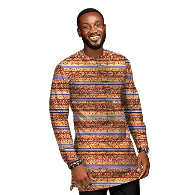 Африканские модные мужские рубашки с принтом Анкары Дашики длинным рукавом