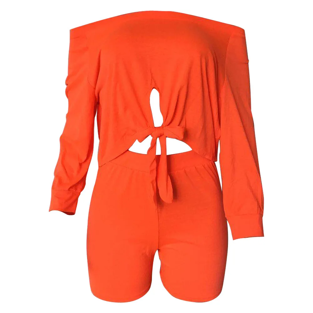 orange HAOYUAN, неоновый сексуальный комплект из двух предметов, спортивный костюм, женская одежда, укороченные топы и байкерские шорты, спортивный костюм, 2 шт., подходящие комплекты, праздничная одежда - Цвет: orange