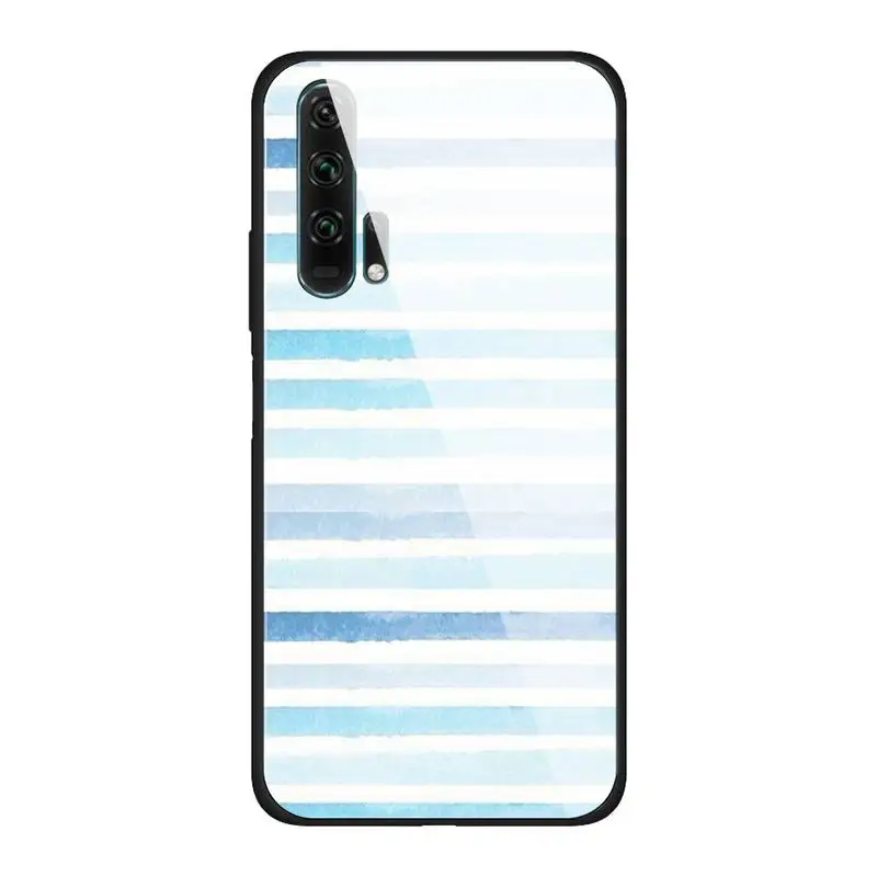 

Blue and White Stripes Phone Case For Huawei Mate 9 10 lite 20Pro&Tempered Glass Back Cover For Honor 7A 8X 9 10 V10