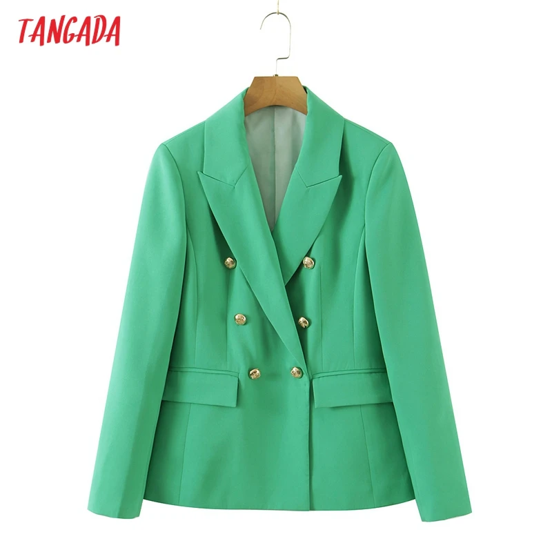

Женский винтажный двубортный Блейзер Tangada, зеленый пиджак с длинным рукавом, элегантная верхняя одежда, SL160, 2021