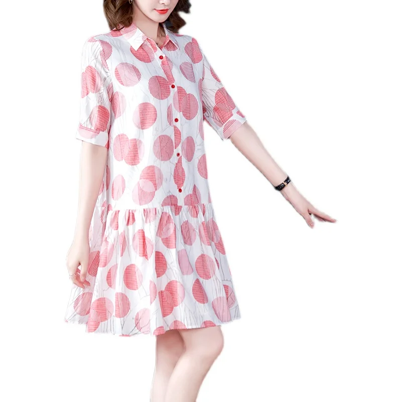 

COIGARSAM 4XL Plus Size Casual Polka Dot Women dress Summer Print Short Sleeve Loose Dresses 6089