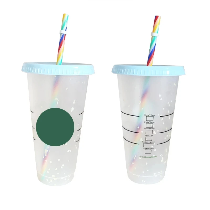 

New 710ml Color Change Coffee Mug Straw Cups Reusable Drink Mugs Portable Matte Finish Plastic Water Cup With Lid With Logo