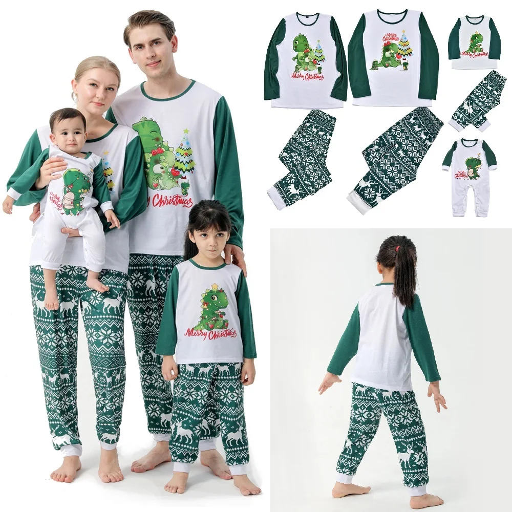 

2021 Christmas Pajamas Family Matching Outfits Dinosaur Father Mother Children & Baby Sleepwear Mommy and Me Xmas Pj's Clothes