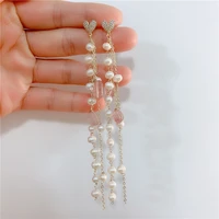 natural freshwater pearl handmade long tassel drop earrings for women engagement fine jewellery joyero
