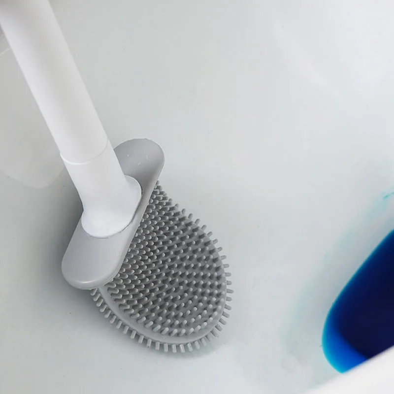 Escobilla de inodoro de silicona montada en la pared con soporte, accesorios para Wc, Juego de cepillos de cerdas suaves, herramienta de limpieza de ba&ntilde;o-3