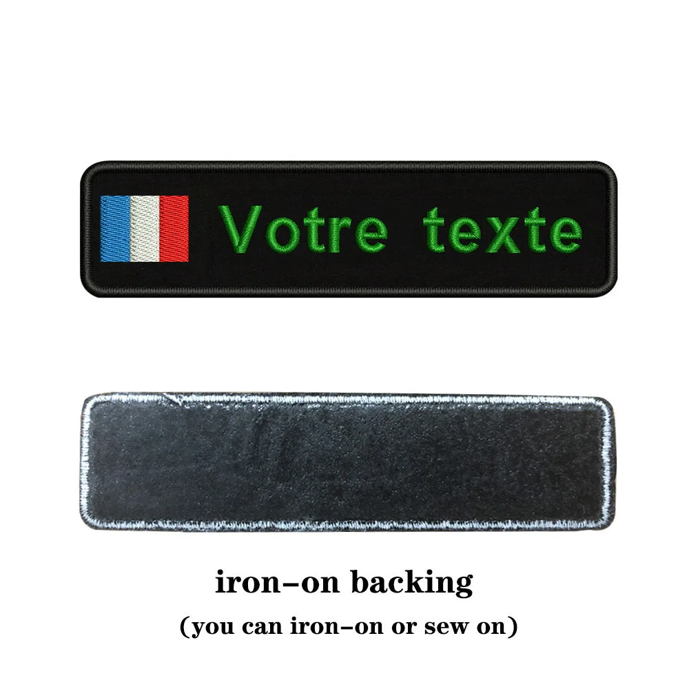 green-iron on Таможня Вышивка Флаг Франции имя или заплатка с текстом 10 см* 2,5 см значок Утюг на или липучке Подложка для одежды брюки рюкзак шляпа - Цвет: green-iron on