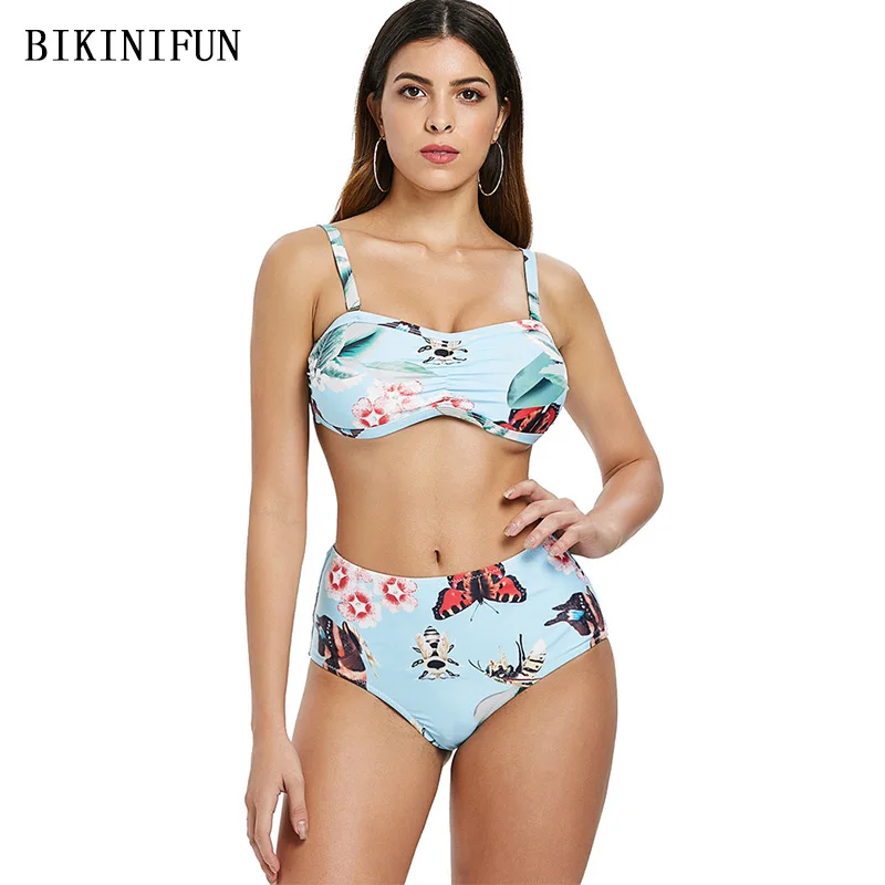 Новинка сексуальное бикини с цветочным принтом женский купальник небесно