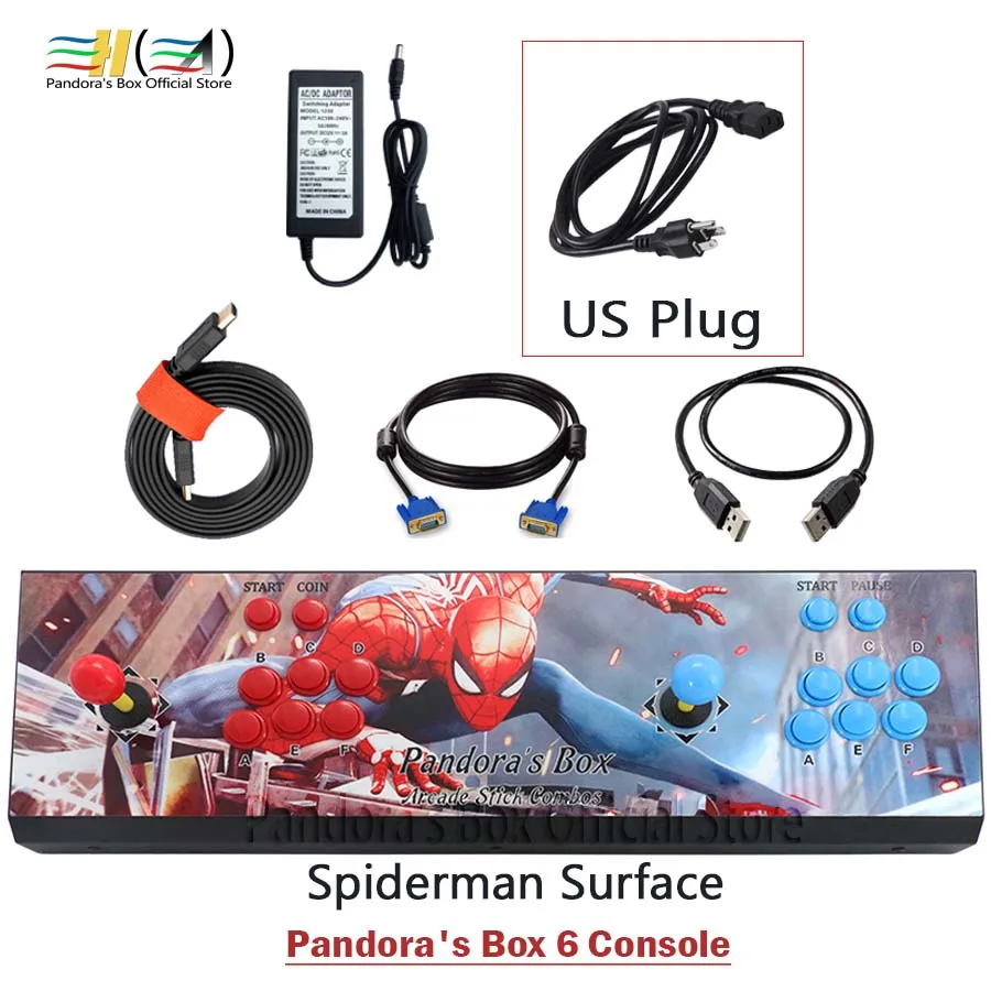 Новинка Pandora box 6 1300 в 1 аркадная игра 2 игрока Железный консольный контроллер Поддержка fba mame ps1 3d игра mortal kombat pacman - Цвет: PB6 spiderman US