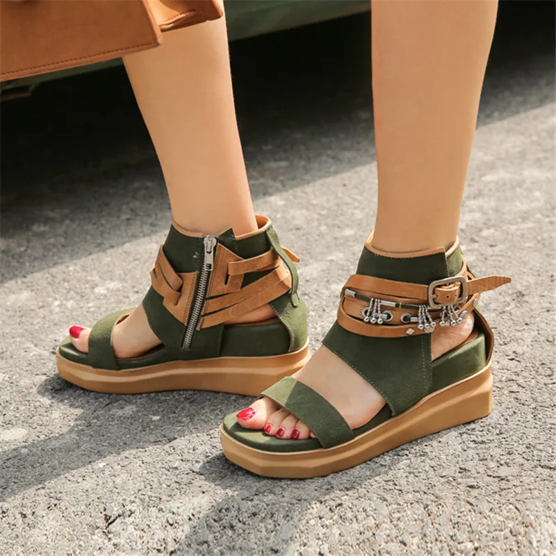

Comfortable Women Sandals Gladiator Platform Wedge Shoes Woman Genuine Leather Summer Sandalias Mujer Wedges Creepers