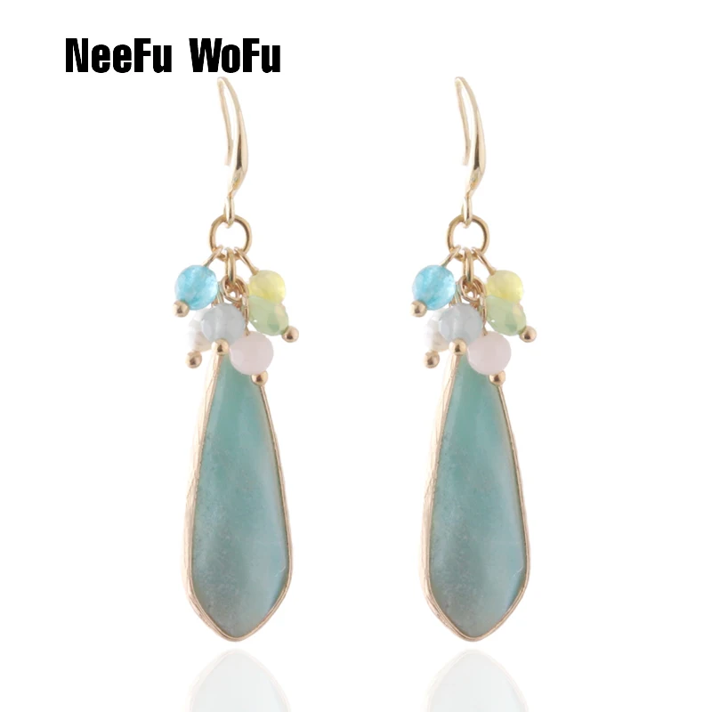 NeeFu WoFu сережки с натуральным камнем в форме капли для женщин розовый кристалл