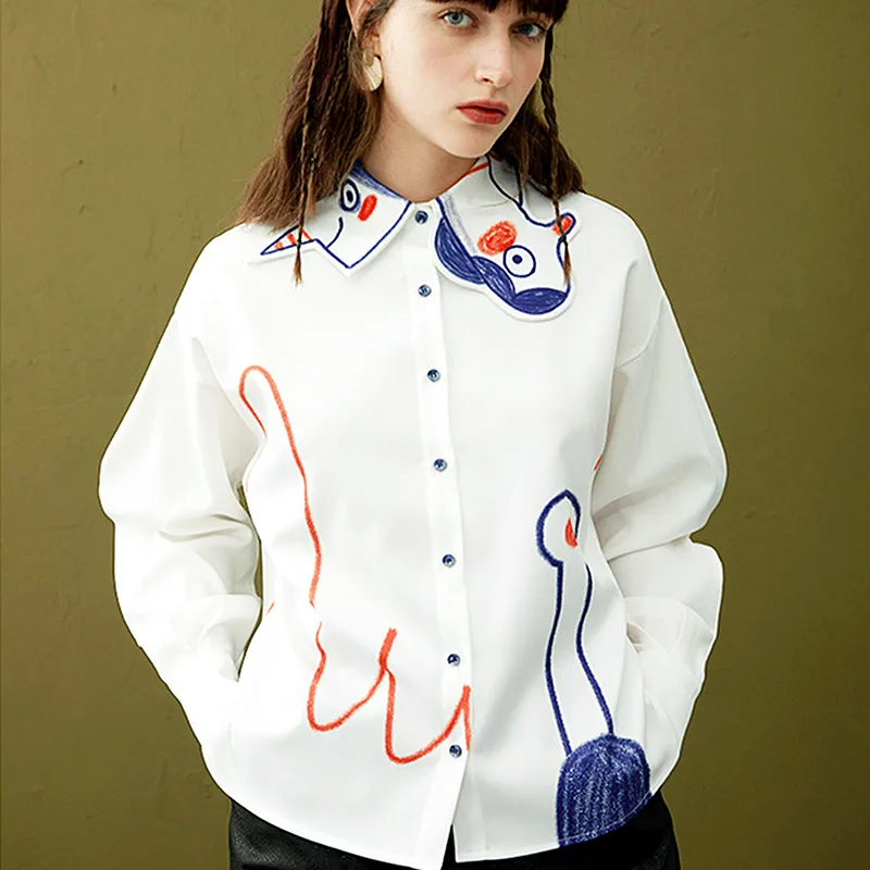 Рубашка женская с принтом «летучая мышь», Повседневная Свободная блузка с длинным рукавом, с милым рисунком граффити, вечерняя одежда, NZ105, в... от AliExpress WW