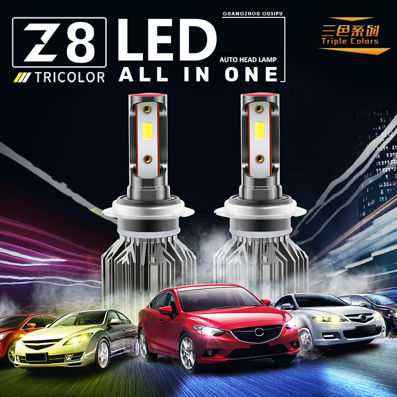

No Error Tricolor Auto Headlights H1 H3 H4 H7 H8 H9 H11 9005 9006 3000K 4300K 6000K LED MINI Canbus Car Headlight Auto Bulbs