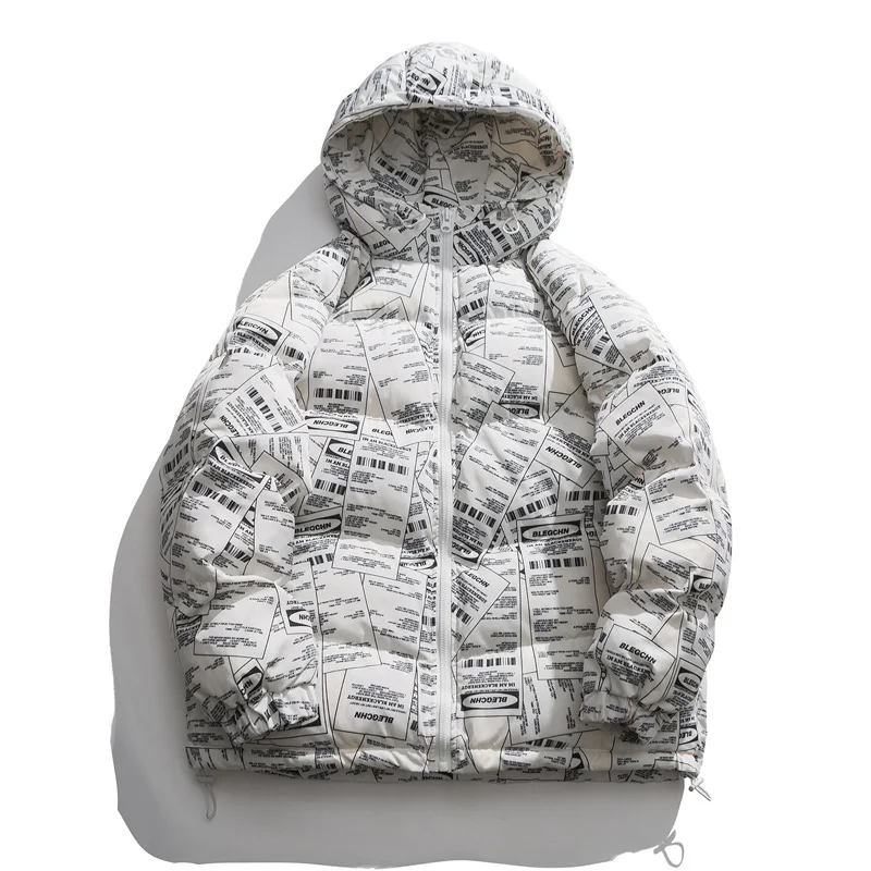 

Парка мужская зимняя с капюшоном и принтом в японском стиле Харадзюку, утепленный пуховик свободного покроя с капюшоном и надписью, теплая ...