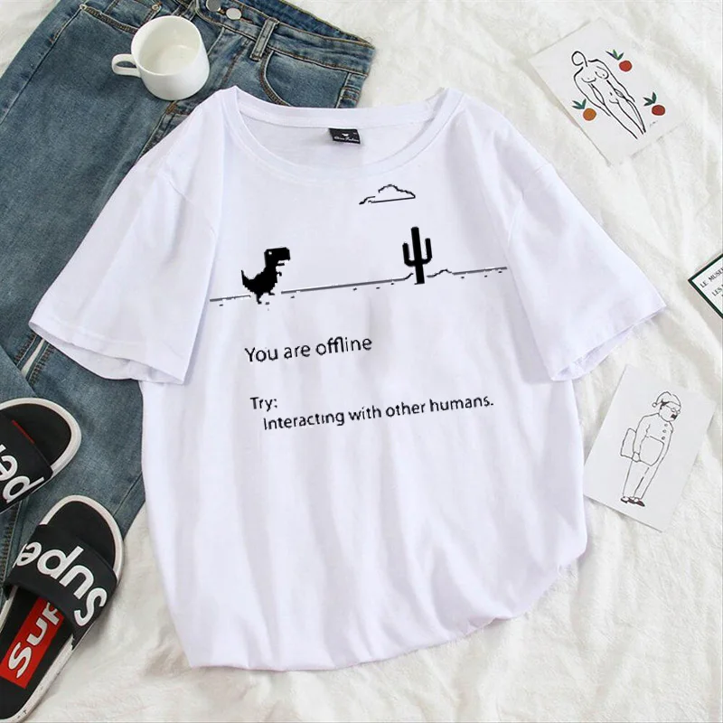 Female Women T-shirt Summer Dinosaur Print Tshirt Harajuku Kpop Top T-Shirt Vintage Tshirt Casual Short Sleeve Female Clothes