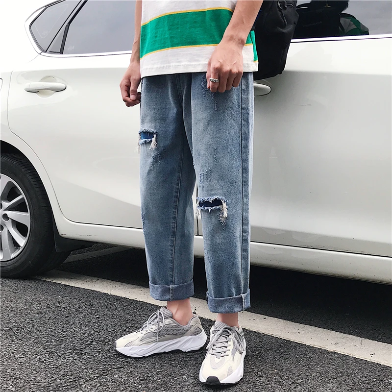 S XXL! весенние и осенние Брендовые прямые свободные джинсы с низкой талией дырками