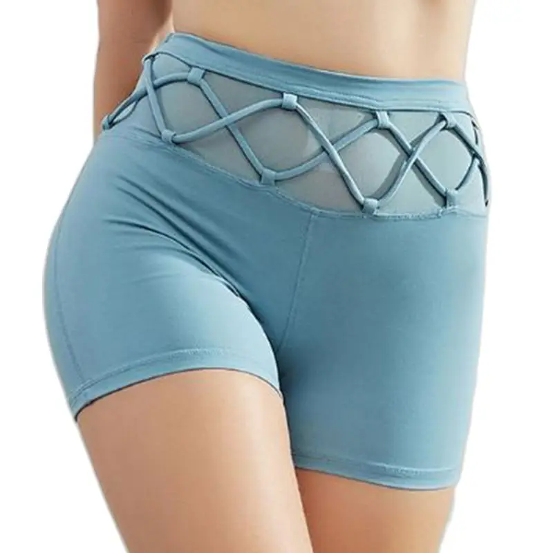 

Women Sport Workout High Waist Shorts Mesh Cross Strappy Fitness Butt Lift Tight