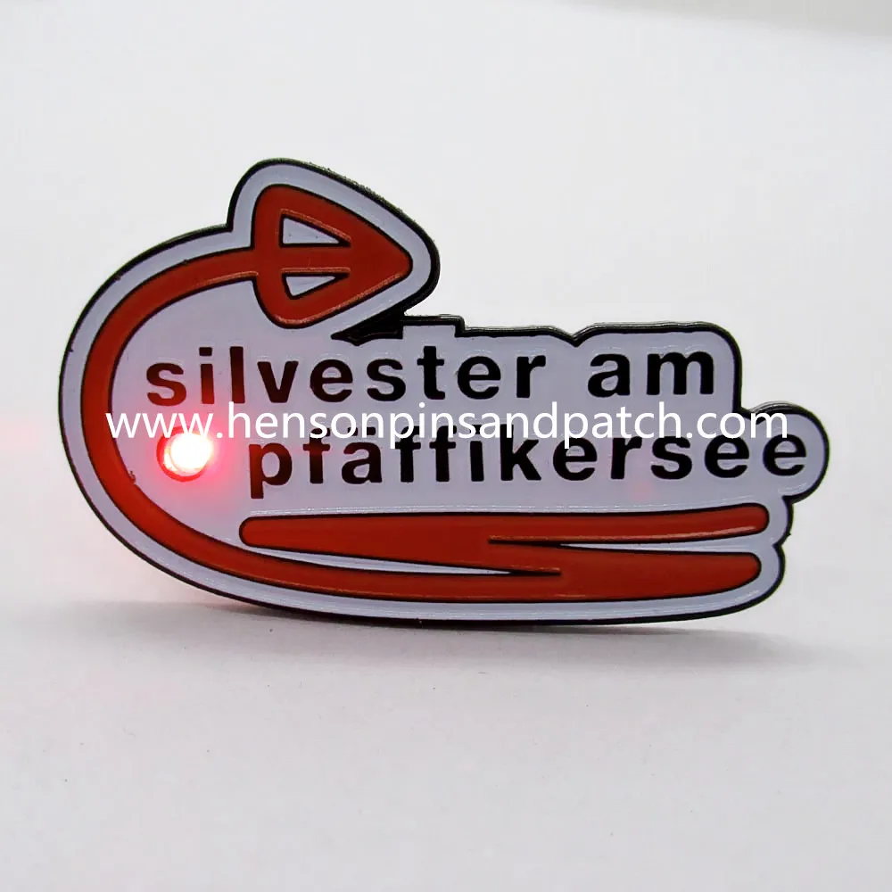 

custom metal soft enamel advertisement blinker led pins