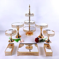 8pcs crystal metal cake stand set acrylic mirror cupcake decorations dessert pedestal wedding party display tray
