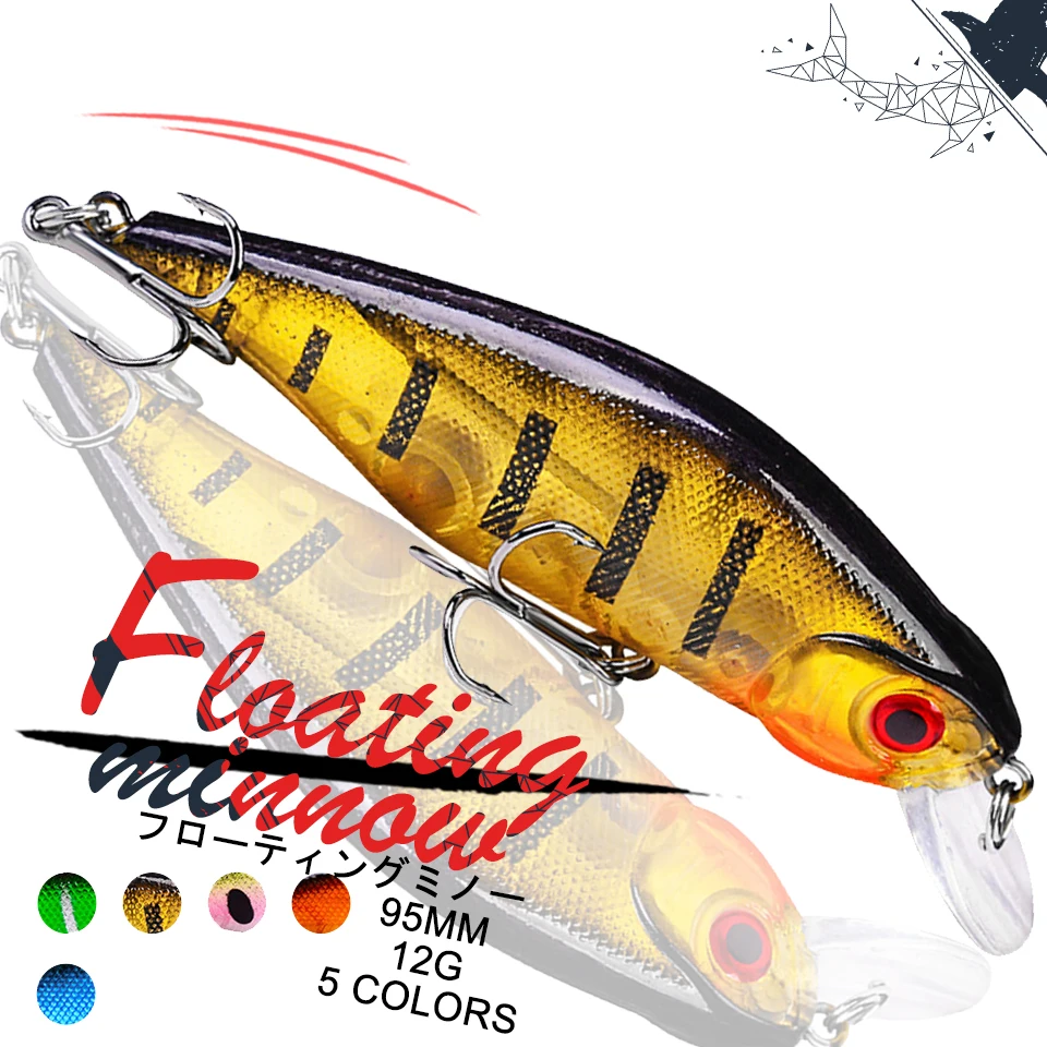 

1PCS 95MM 12G Minnow Crankbait Fishing Lure Floating Hard Bait 3D Eyes Bionic Wobbler Artificial Bait Pesca Isca Fishing Tackle