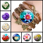 Кожаные браслеты в стиле панк с цветами