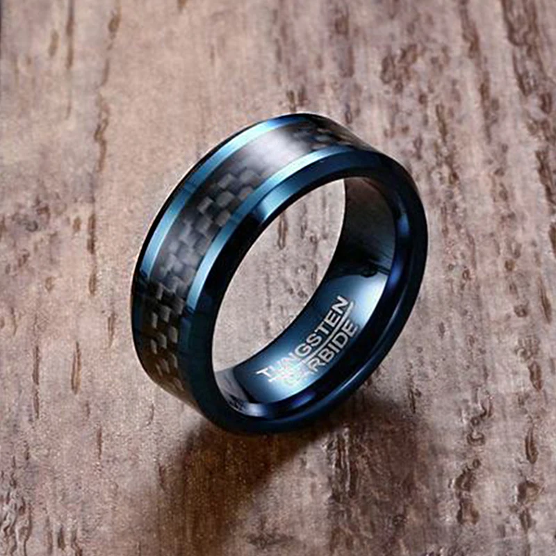 Синие вольфрамовые кольца для мужчин обручальные 8 мм мужское кольцо из
