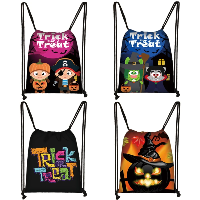 

Halloween Pumpkin Bat Ghost Backpack Women Storage Bag Horror Vampire Witch Skull Kids Candy Bag Trick or Treat Drawstring Bags