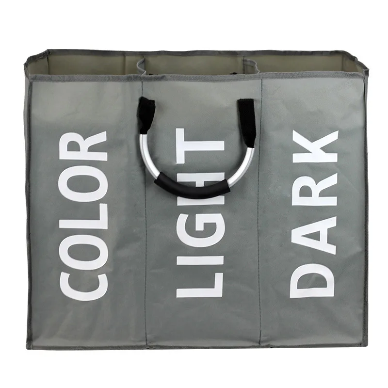 Dark gray 3-х секционный большой складной Оксфорд прачечная черный мешок корзина для грязного белья для белья, корзина для хранения Организатор с Алюминий ручки - Цвет: Dark gray