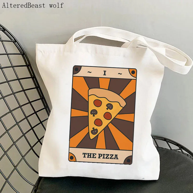 

Women Shopper bag THE PIZZA Tarot Card Printed Bag Harajuku Shopping Canvas Shopper Bag girl handbag Tote Shoulder Lady Bag