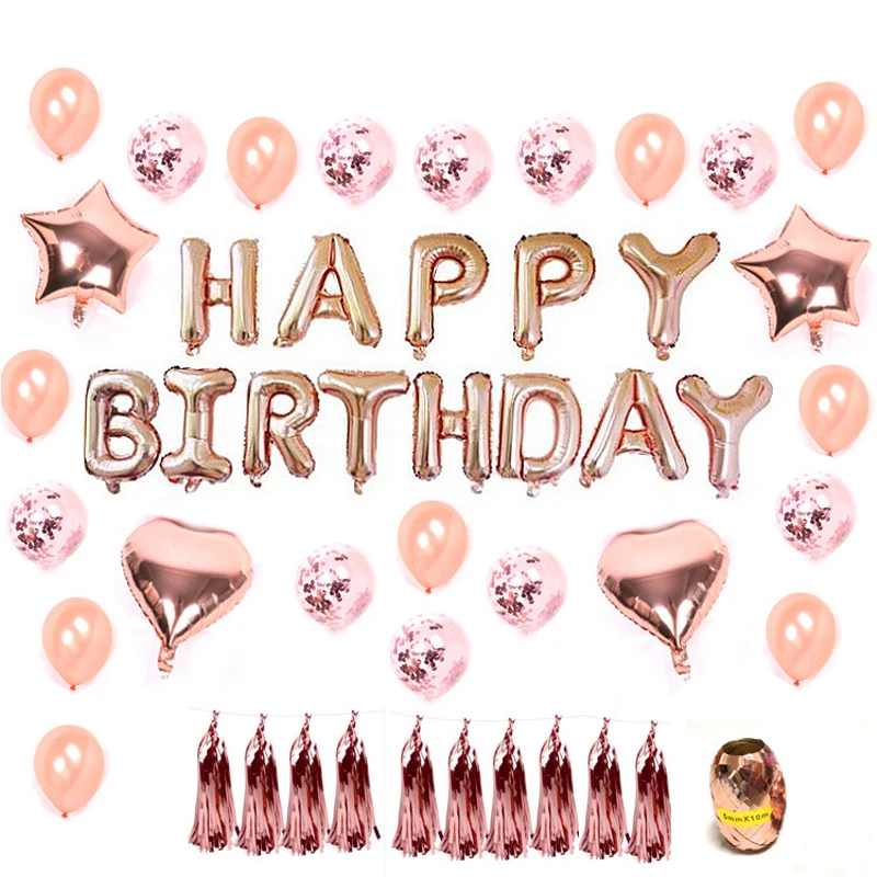 Розовое золото латексный Гелиевый шар 1 18 30 60th день рождения Happy Love праздничные
