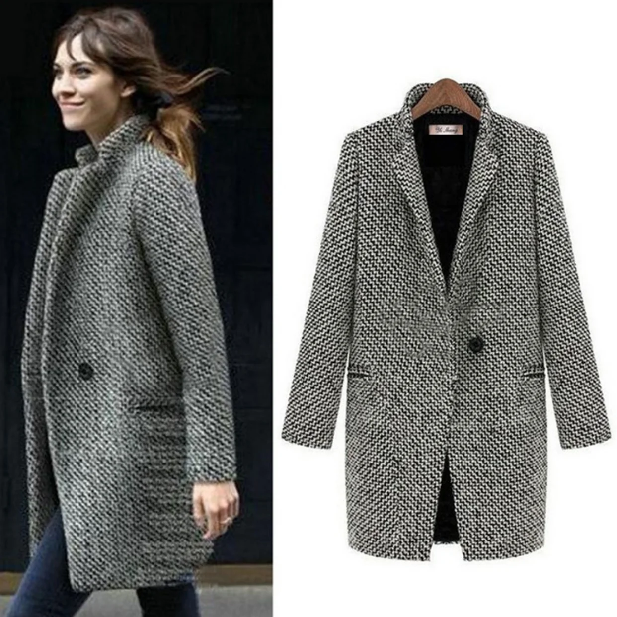 

2021 Autumn And Winter New Fashion Temperament Windbreaker Women's Wear Plus Velvet And Cotton Wool Loose Coat Women's Coat