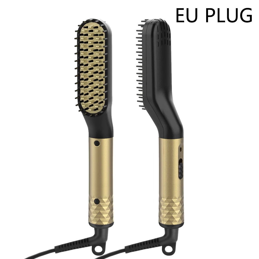 EU PLUG ANLAN расческа-выпрямитель для волос, прочная электрическая греющаяся прямая расческа для волос, расческа с ЖК-дисплеем, Керамический выпрямитель для волос, расческа с вилкой EU US - Цвет: EU PLUG
