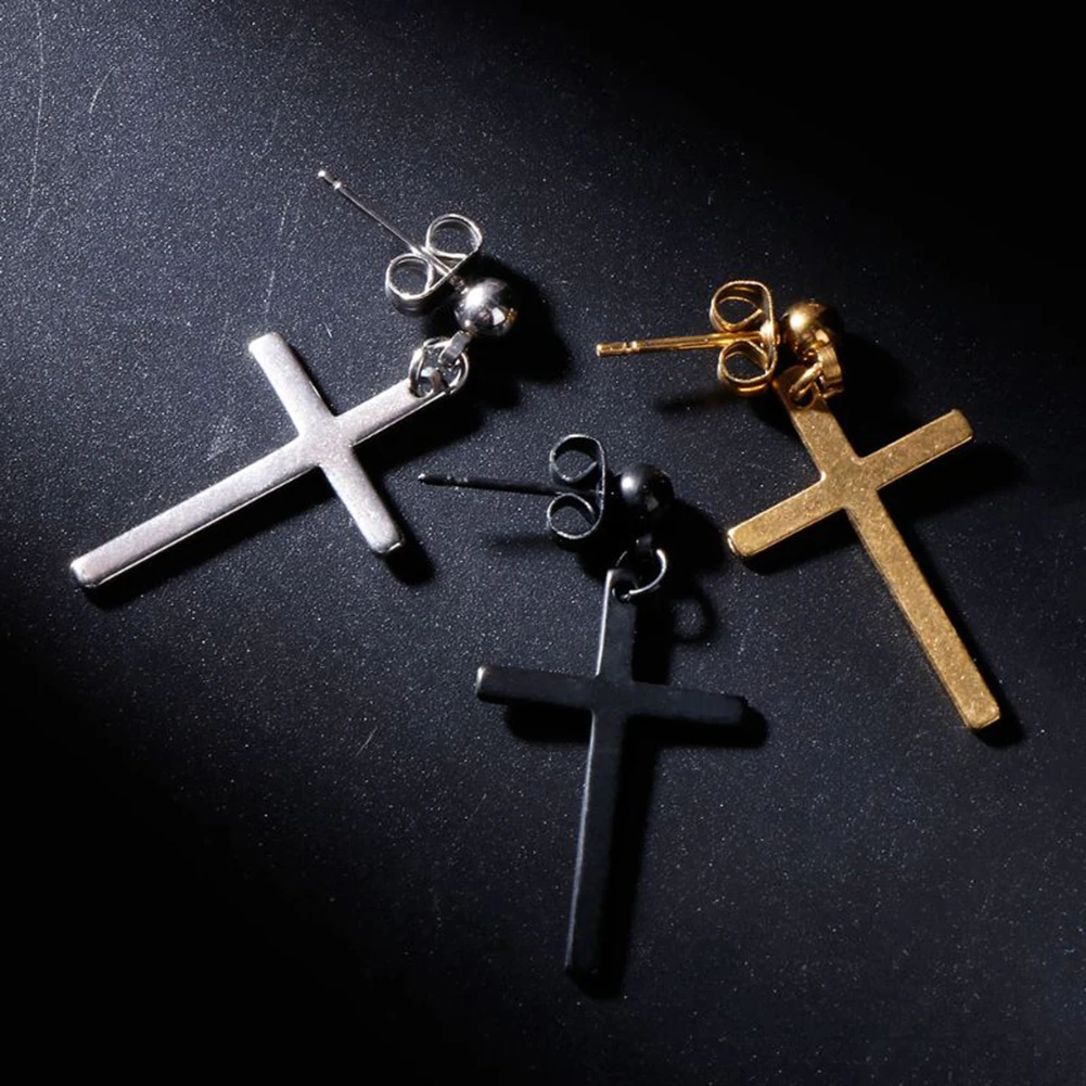 

1pc Black Cross Earring Men Stainless Steel Earrings Hipster Personality Street Drop/Dangle Earrings Women Wholesale Punk Style