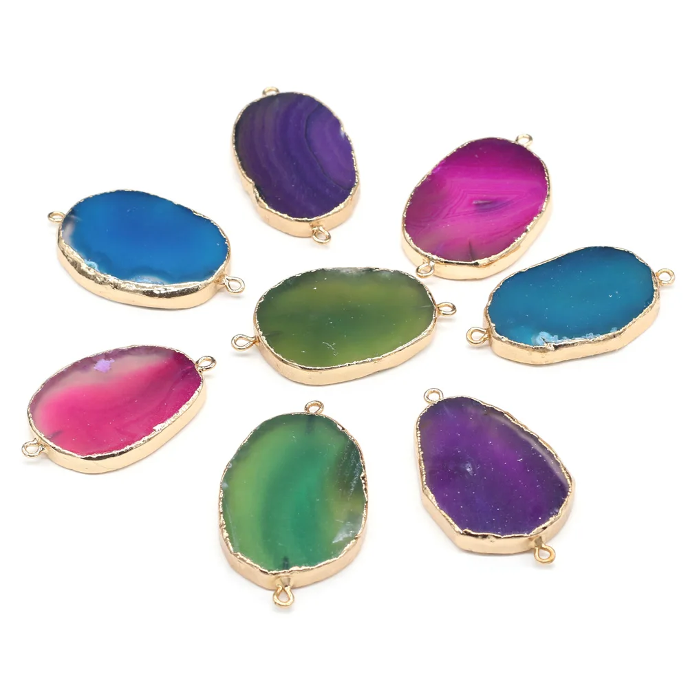 

Natural Agates Stone Pendant Connectors Irregular Egg Shape Crystal Agates Link Charms for Jewelry Making Necklace Bracelet Gift
