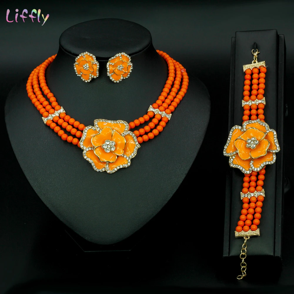 Liffly Африканский бисер комплект ювелирных изделий колье Свадебные украшения