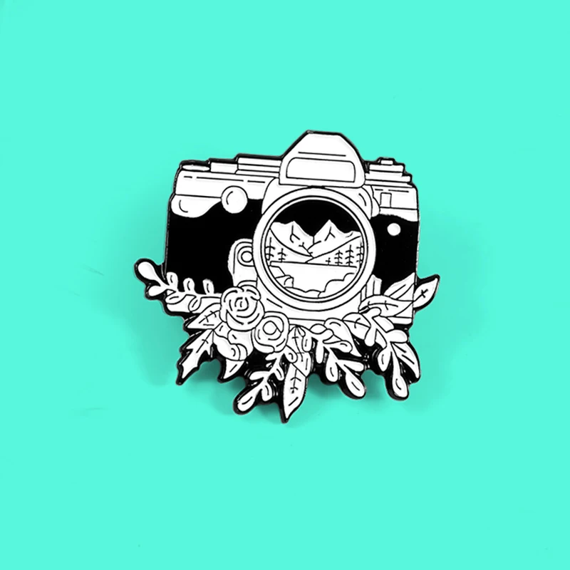 Броши для камеры эмалированные заколки винтажные черные и белые знаки брошь на
