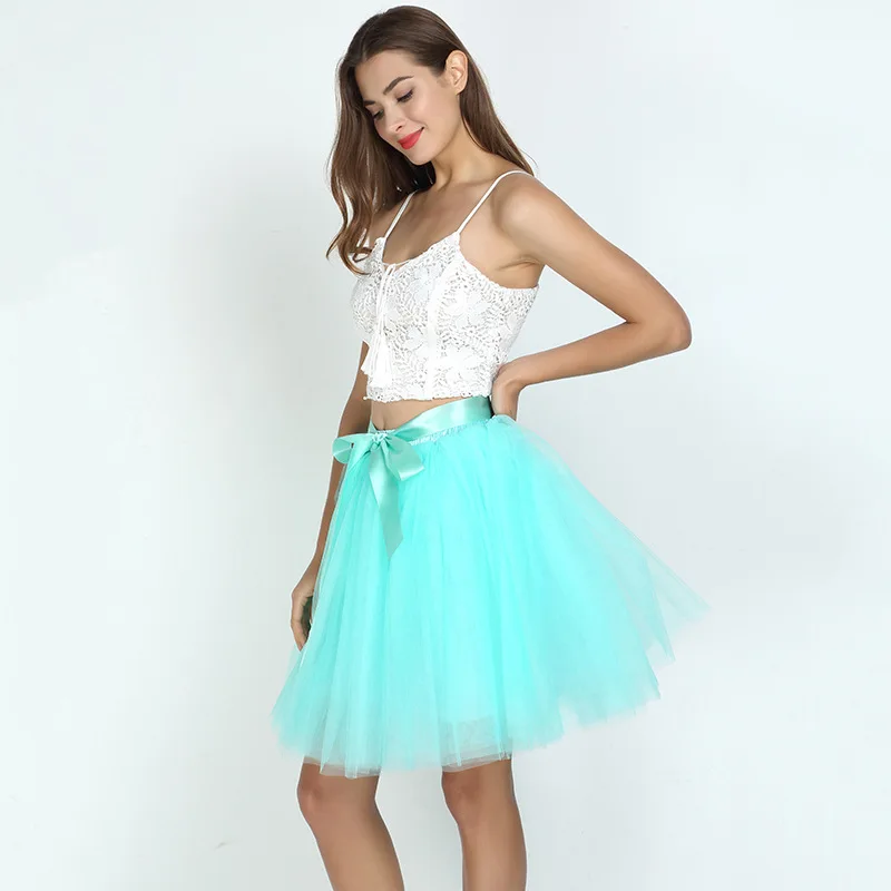 mint green Летняя Милая пышная мягкая фатиновая юбка-пачка, юбка-американка, 26 цветов, юбки для мамы и дочки, плиссированные юбки - Цвет: mint green