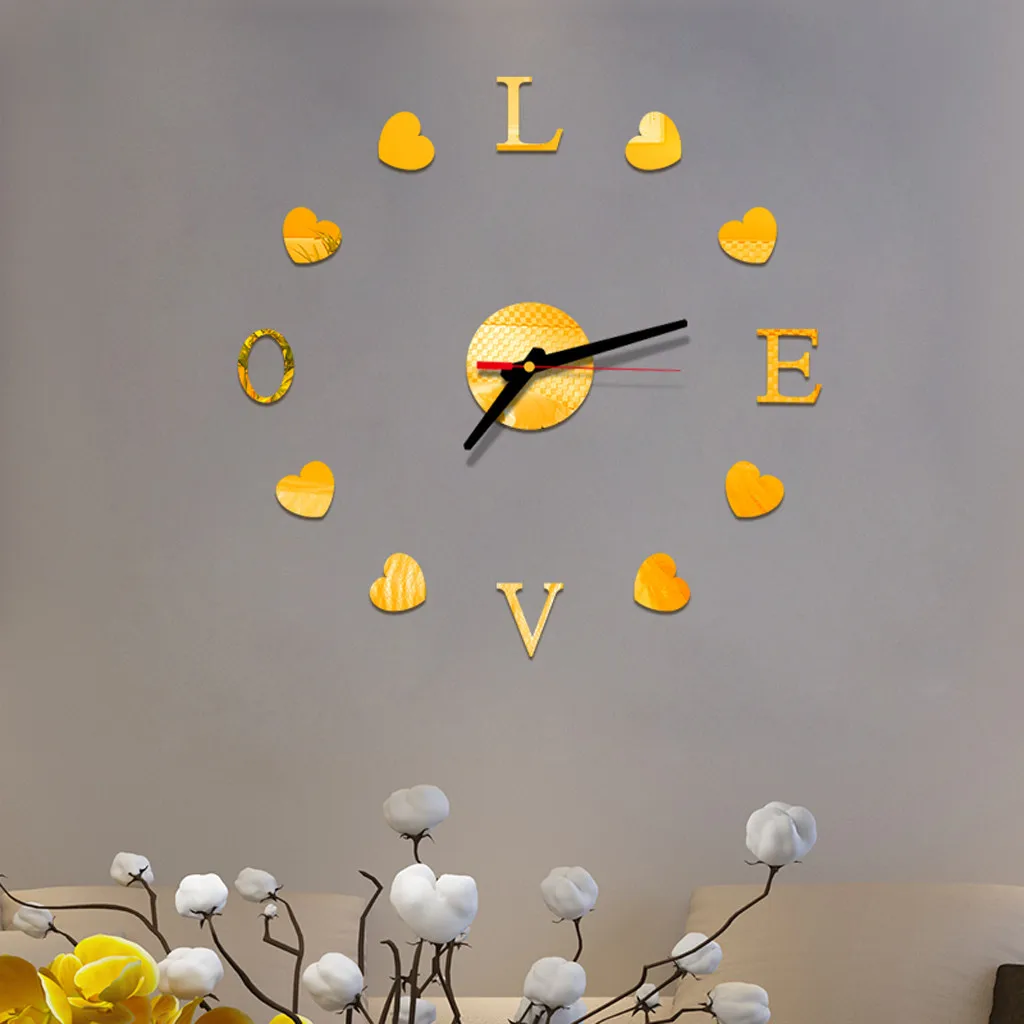 Сердце любовь Reloj De Pared часы зеркальные акриловые домашний декор DIY простой дизайн
