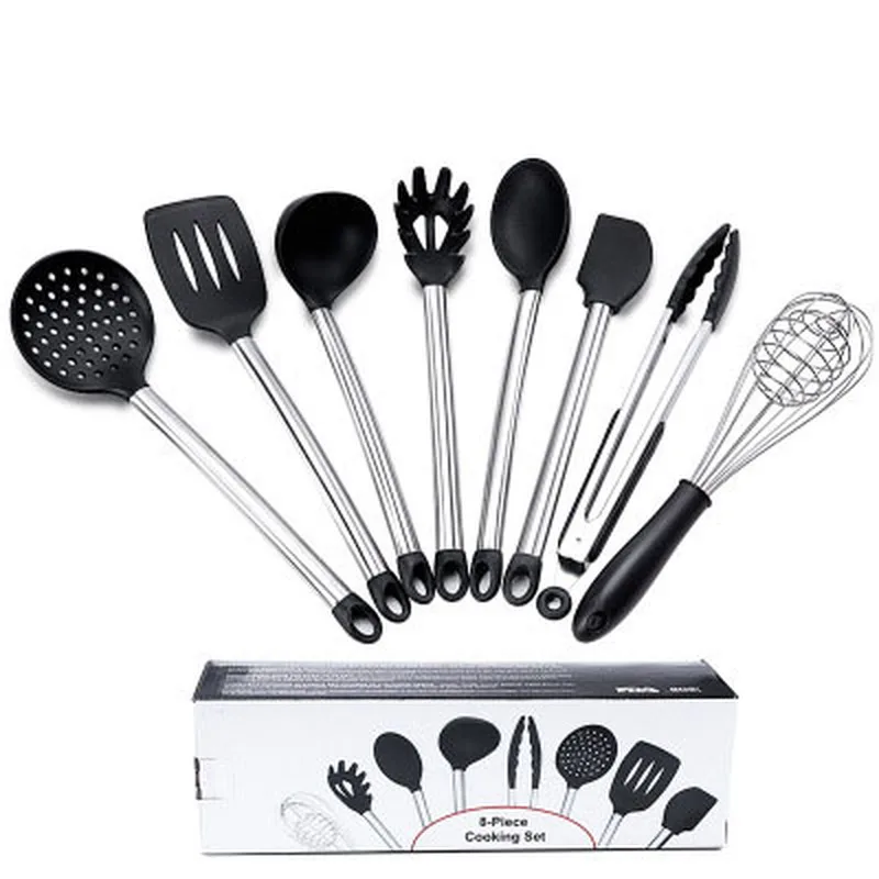 

Stainless Steel Handle Silicone Kitchenware 8 Piece Set Silicone Spatula Scraper Baking Set Cooking Tools Kitchen Appliances