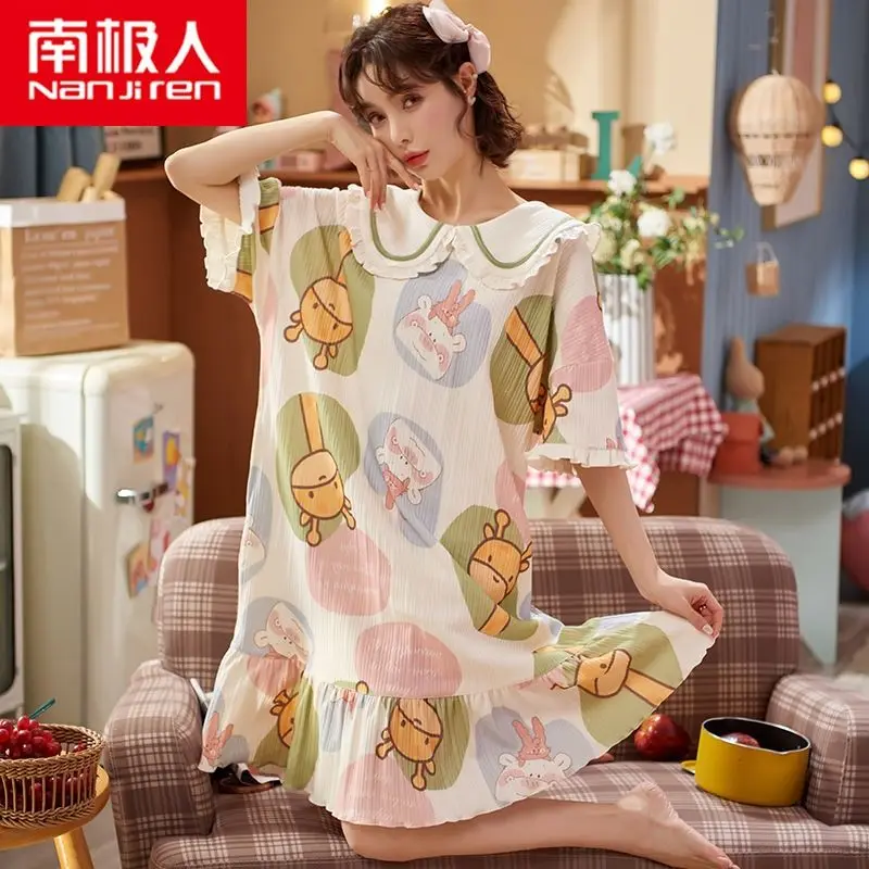 Antarctic Pajamas Women's Summer Cotton 2021 New Loose Oversize Women's Pregnant Women's Nightgown Summer Home Wear